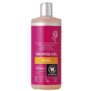 Urtekram Rose Shower Gel innehåller bland annat fuktgivande aloe vera och har en härlig, lätt doft av rosa geranium Med24.se