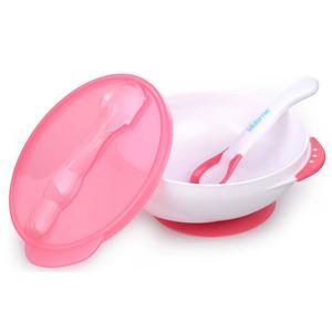 Kidsme Djup Tallrik med Sugpropp och Temperatursked Rosa - 1 set