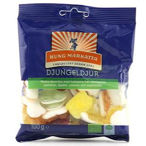 Mjuka Djungeldjur med skum, av ekologiska apelsiner, äpplen, citroner och svarta vinbär.