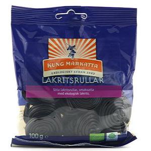 Lakritsrullar av söt ekologisk lakrits.