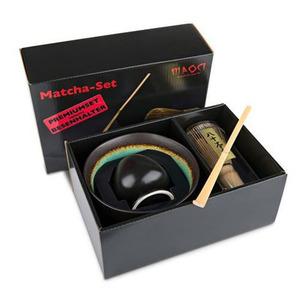 Matcha Gift Set med turkos skål, visp, sked och hållare.