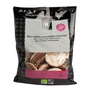 Små ekologiska riskakor med mjölkchoklad