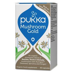 Ekologisk Pukka Mushroom Gold är en blandning av ekologiska, ätliga svampar.