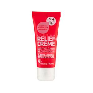 Relief + Creme är en kräm som desinficerar och minskar obehag efter insektsstick, maneter och nässlor.