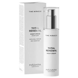 Mádara Total Renewal Night Cream - återuppbyggnad av hudens kollagen, elastinfibrer och aktivering av cellulära processer.