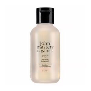 John Masters Organics Geranium & Grapefruit Body Wash i resestorlek rengör och lämnar huden silkeslen