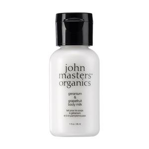 John Masters Geranium & Grapefruit Body Milk återfuktar och lugnar huden - Resestorlek 30 ml