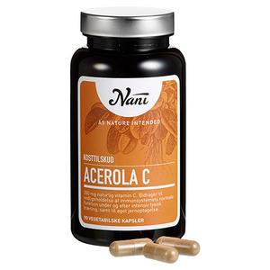 Nani Acerola C vitamin - 90 kapslar, bidrar till upprätthållandet av den normala funktionen hos immunsystemet under eller efter fysisk träning