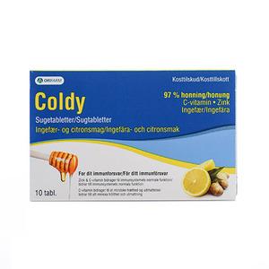 Coldy Sugtablett Honey Ingefära Citron - 10 st, ett kosttillskott som innehåller honung, C-vitamin, ingefära och zink