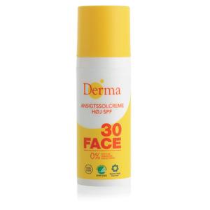 Derma Ansiktssolkräm SPF30 är ett vattenfast, milt och allergivänligt solskydd för ansiktet Med24.se