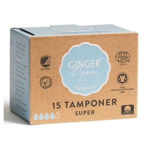 Ginger Organic Tampon Super eko - 100% ekologisk mjuk bomull för bästa komfort - för kraftig blödning
