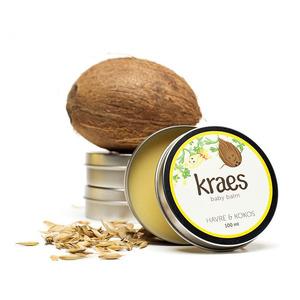 KRAES Baby Balm är en mjuk och närande balsam baserad på shea, kokosnöt, aprikos och havre, kända för att ha lugnande, skyddande och fuktgivande egenskaper Med24.se