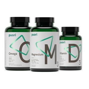 Puori Paket med Omega-3, Magnesium och D3 vitamin