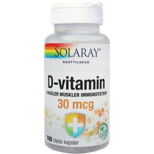 Solaray vitamin D 30 µg med vitamin D, vilket bland annat bidrar till immunsystemets normala funktion Med24.se