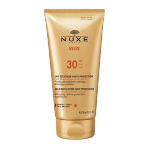 Nuxe Solskyddsmedel för Face / Body SPF 30 återfuktar och skyddar huden mot UV-strålar och samtidigt främjar den solbrännan.