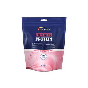 Maxim Pure Whey Proteinpulver Jordgubb är för dig som vill ha ett snabbt tillskott av protein efter träning - Med24.se
