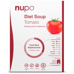 Tomatsoppa från Nupo, varje förpackning innehåller 12 portioner som räcker till en tvådagarskur