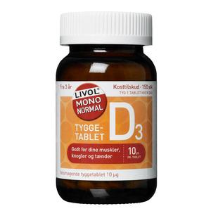 Livol Mono Normal Vitamin D3 som tuggtabletter innehåller 10 μg per tablett - 150 st Med24.se