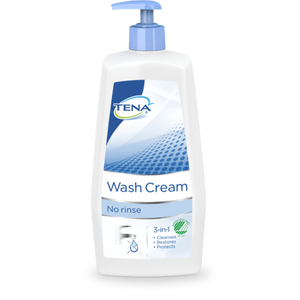 Tena Wash Cream är en rik och hudvårdande, ska inte sköljas av, 3 in 1 med pump Med24.se