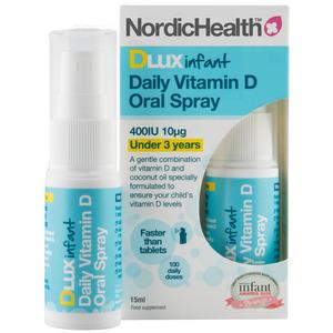 NordicHealth Dlux spädbarn vitamin D-spray garanterar att ditt barn får rätt mängd D-vitamin dagligen Med24.se