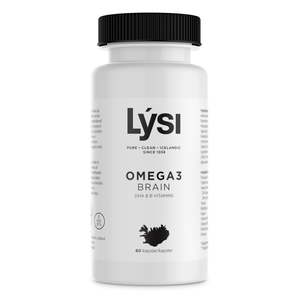 Lýsi Omega-3 Brain innehåller B-vitamin och DHA, vilket hjälper till att upprätthålla normal hjärnfunktion Med24.se