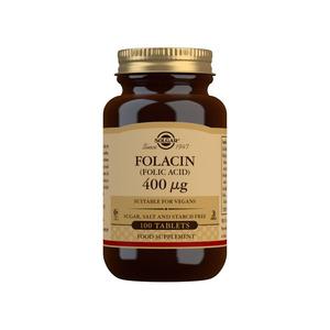 Solgar Folacin (Folic Acid) 400 µg innehåller folsyra, som bland annat stöder den gravida kvinnans vävnadstillväxt Med24.se