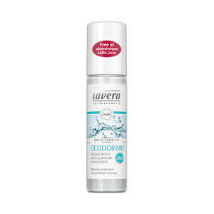 Lavera Basis Sensitive Deodorant Spray är en effektiv deodorant med ekologisk trollhassel och ekologisk rosessens.