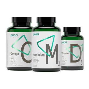 Puori Paket med Omega-3, Magnesium och D3 vitamin