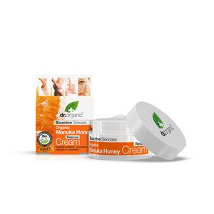 Dr. Organic Manuka Honey Rescue Cream innehåller intensivt, närande manuka honung och aloe vera