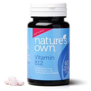 Nature’s Own B12-vitamin är veganska smältabletter med metylkobalamin och 5'-deoxyadenosylkobalamin Med24.se