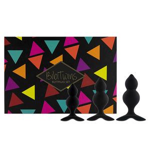 FeelzToys Bibi Twin Butt Plug Set - 3 st rosa, analpluggar i svart med dubbla kurvor för maximal njutning Med24.se