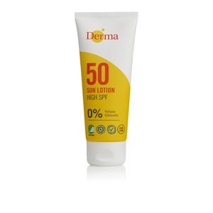 Derma Sollotion SPF50 är en allergivänlig och vattenbeständig lotion med extra hög solskyddsfaktor Med24.se