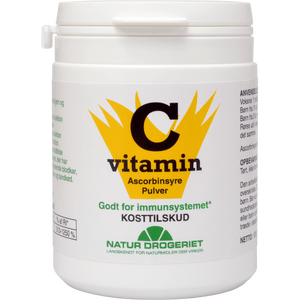 Natur Drogeriet C-vitaminpulver innehåller askorbinsyra, som bland annat bidrar till immunsystemets normala funktion Med24.se