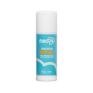 Med24 Sun Stick SPF50 + är ett vattenfast solstift med högt UVA- och UVB-solskydd i praktisk storlek, idealiskt för fickan eller väskan Med24.se