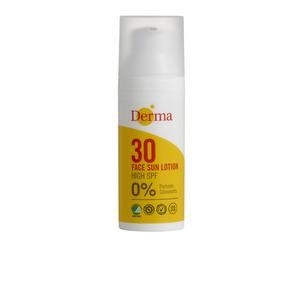 Derma Ansiktssolkräm SPF30 är ett vattenfast, milt och allergivänligt solskydd för ansiktet Med24.se