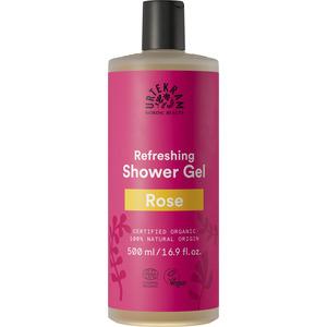 Urtekram Rose Shower Gel innehåller bland annat fuktgivande aloe vera och har en härlig, lätt doft av rosa geranium Med24.se