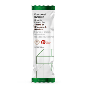 Ekologisk proteinbar med smak av choklad och hasselnöt från Functional Nutrition Med24.se