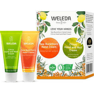 Love Your Hands presentask från Weleda med två fantastiska, naturliga handkrämer Med24.se