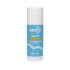 Med24 Sun Stick SPF50 + är ett vattenfast solstift med högt UVA- och UVB-solskydd i praktisk storlek, idealiskt för fickan eller väskan Med24.se