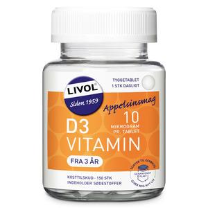 Livol D3 Vitamin som tuggtabletter innehåller 10 μg per tablett - 150 st på Med24.se