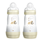 MAM Anti-colic nappflaskor är de perfekta flaskorna för att växla mellan amning och flaskmatning, här i neutral färg