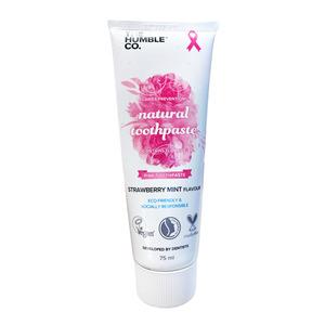 The Humble Co. naturlig tandkräm i specialvarianten, Pink Ribbon, med smaker av mynta och jordgubbar Med24.se