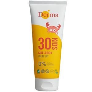 Derma Kids Sollotion SPF30 har en hög skyddsfaktor som effektivt skyddar dig och ditt barn från solens strålar Med24.se