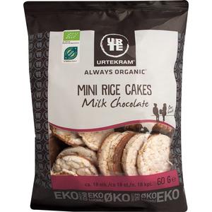 Små ekologiska riskakor med mjölkchoklad