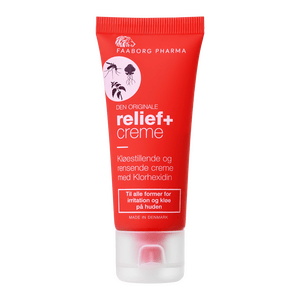Relief + Creme är en kräm som renar och minskar obehag efter insektsstick, maneter och nässlor.
