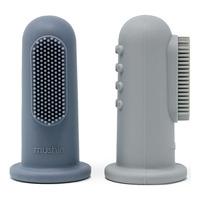 Mushie Finger Tandborste Stone/Tradewinds - 2 st