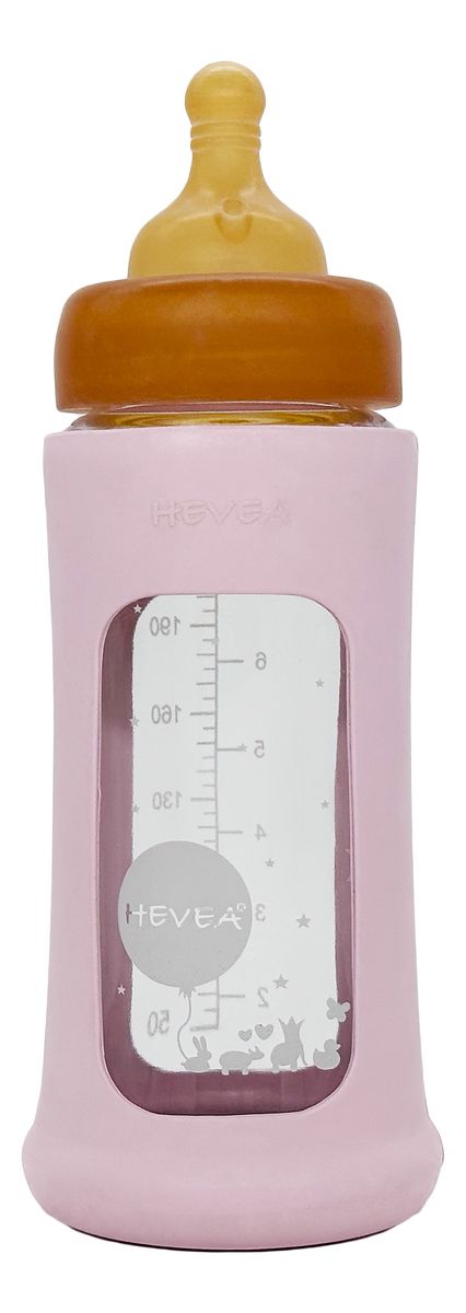 Glas Nappflaska Wide Neck med Sleeve 250 ml, Powder Pink - 1 st
