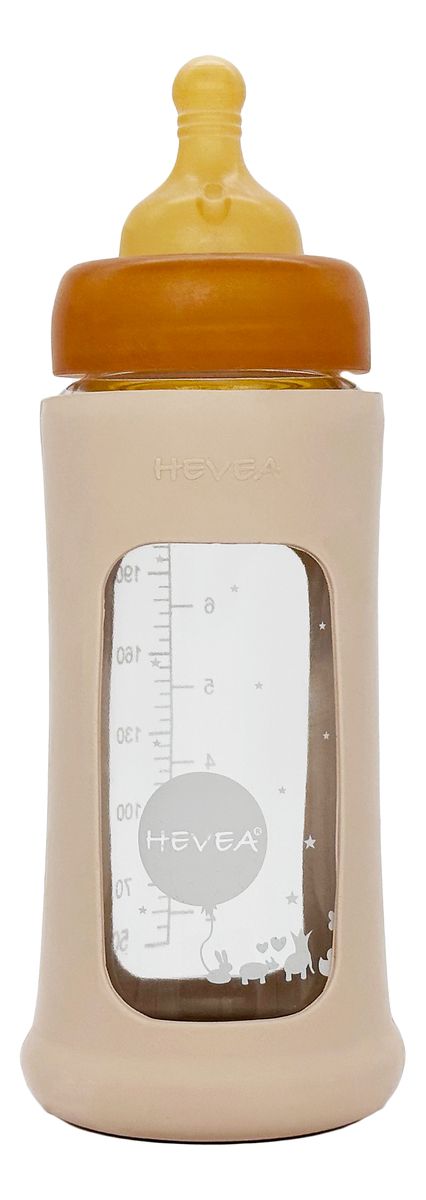 Glas Nappflaska Wide Neck med Sleeve 250 ml, Sand - 1 st