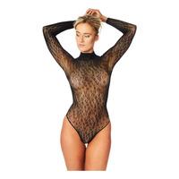 NORTIE Oda Leopard Bodystocking, öppen - Svart