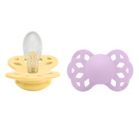 BIBS Infinity Symmetrisk Silicone Pale Butter/Violet Sky 2 pack - Strl 2